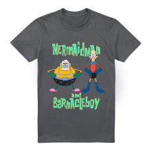 (L, Charcoal) SpongeBob SquarePants Mens Mermaid Man & Barnacle Boy T-Shirt
