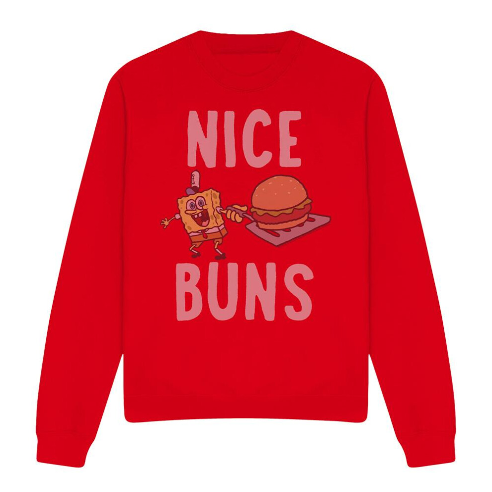 Spongebob Squarepants (L, Red) Unisex Adult Nice Buns Sweatshirt
