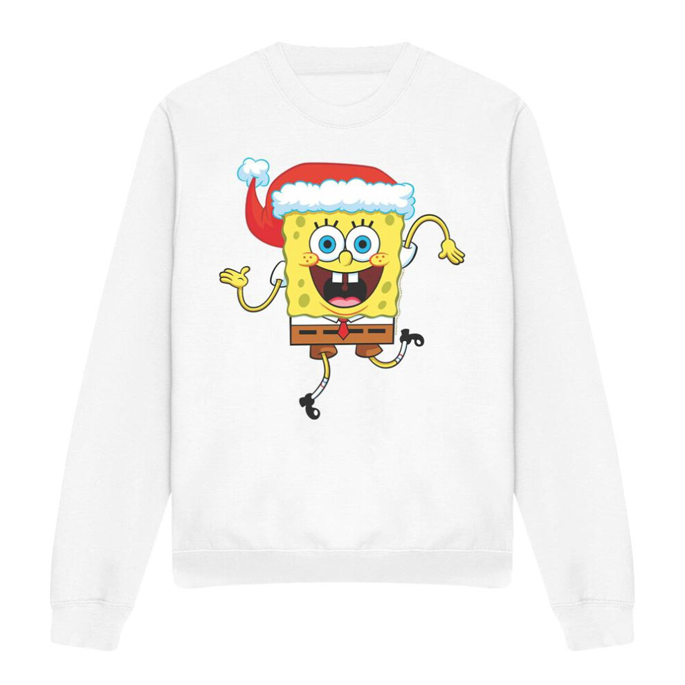 Spongebob Squarepants (Xxl, White) Unisex Adult Santa Hat Christmas Sweatshirt