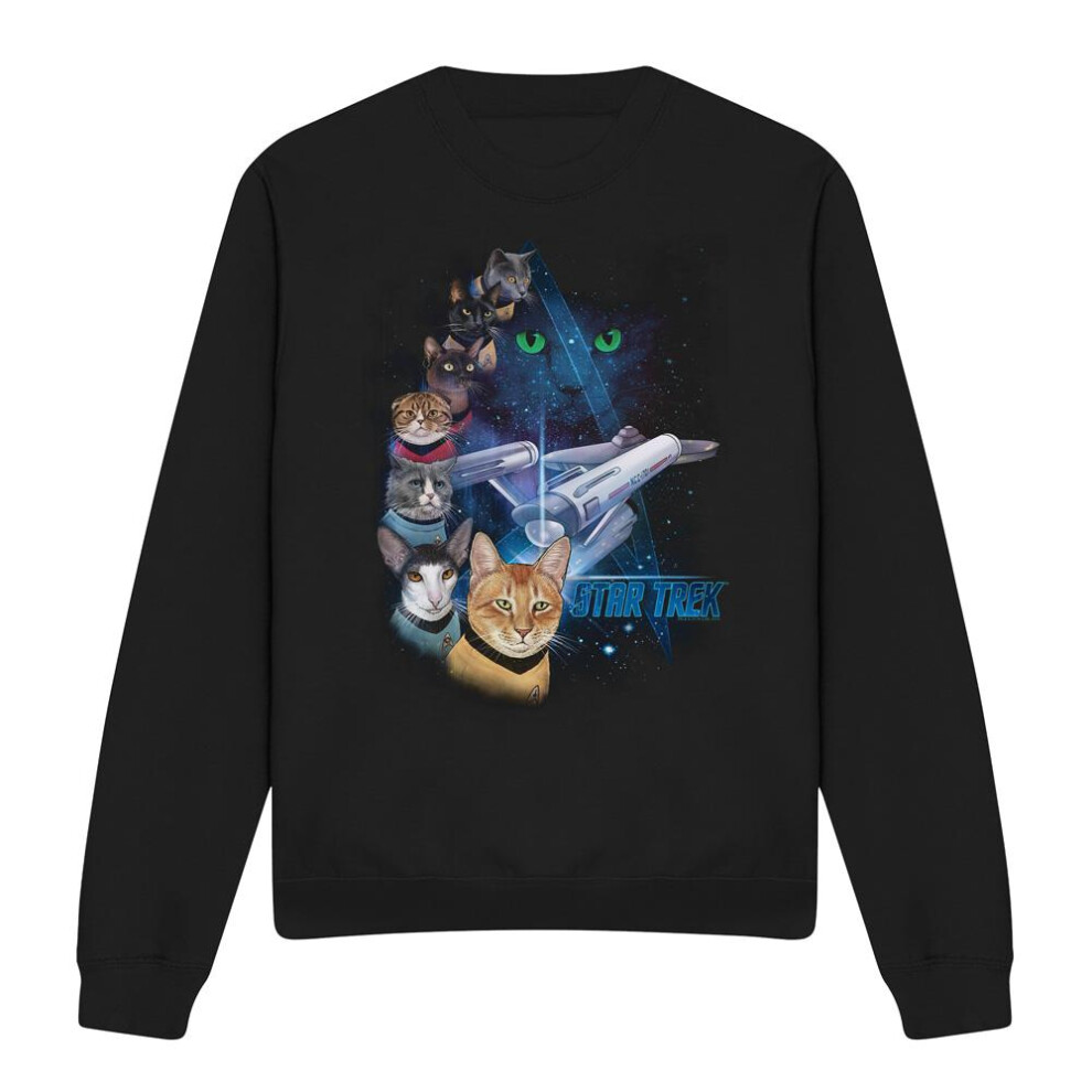 Star Trek (S, ) Unisex Adult Feline Galaxy Sweatshirt Black