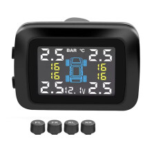 TPMS-Bandenspanningscontrolesysteem met Display in de Sigarettenaansteker en 4 Externe Sensoren voor Bandenspanningsalarm.
