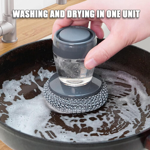 (1 Pcs, -) Comfort Grip Soap Dispensing Kitchen Scrub, Press-Type Pot Cleaning Brush, Replaceable Head 1