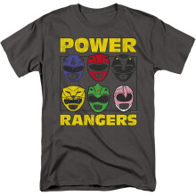 (XL, Charcoal) Power Rangers Mens Heads T-Shirt
