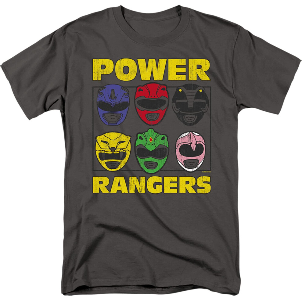 Power Rangers (Xl, Charcoal) Mens Heads T-Shirt Multicoloured