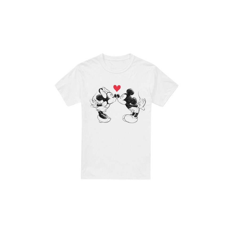 Disney (Xl, ) Mens Mickey & Minnie Mouse Kiss Sketch Valentine's Day T-Shirt White