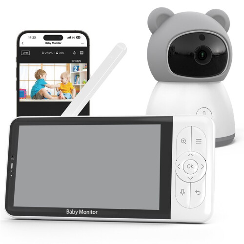 Baby Monitors 2K Camera 5"1080P Display Temperature Detection APP View Control 2-Way Audio for Tuya EU Plug