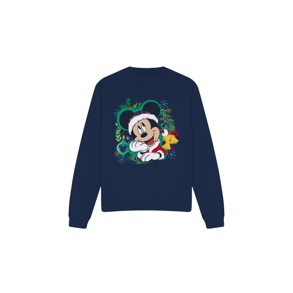 Disney (S, Navy) Unisex Adult Mickey Mouse Wreath Christmas Sweatshirt Blue,Multicoloured