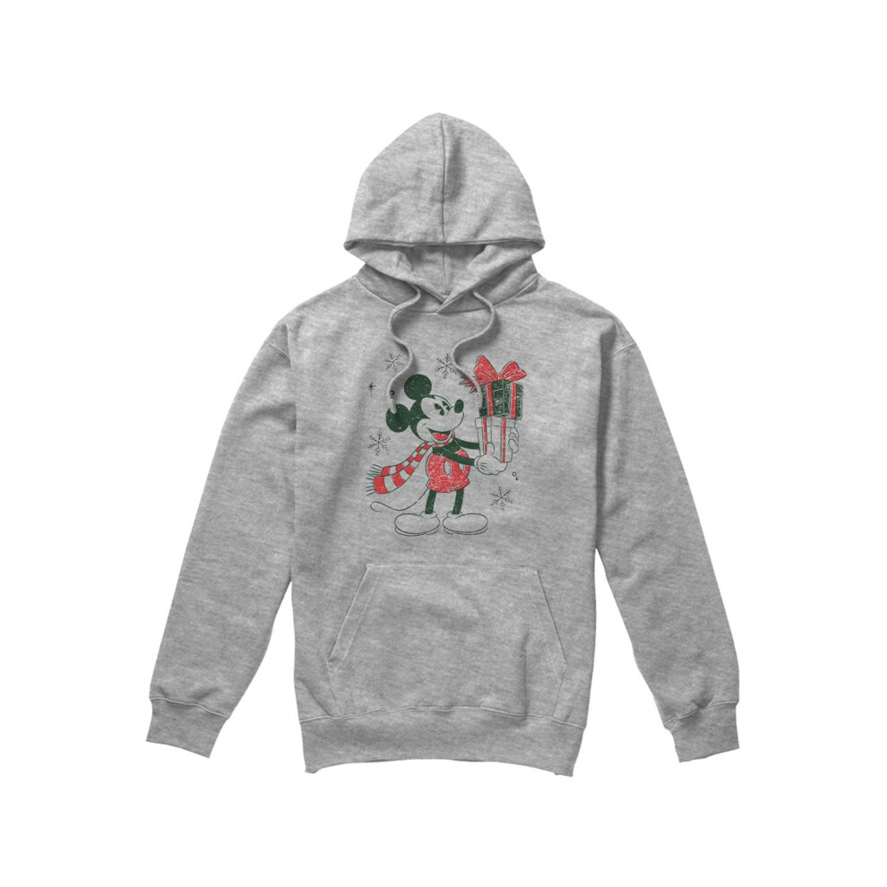 Disney (S, Sport Heather) Mens Mickey Mouse Present Christmas Hoodie