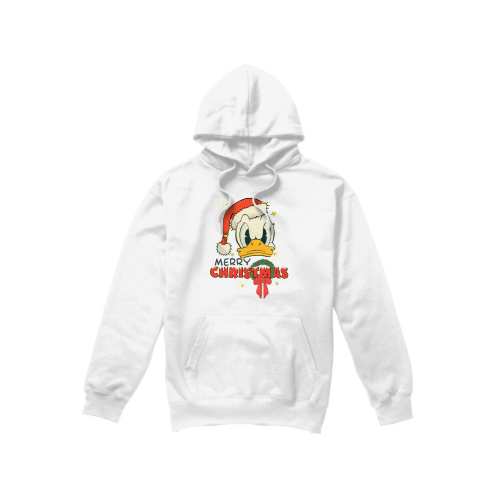 Disney (S, White) Mens Merry Christmas Donald Duck Hoodie