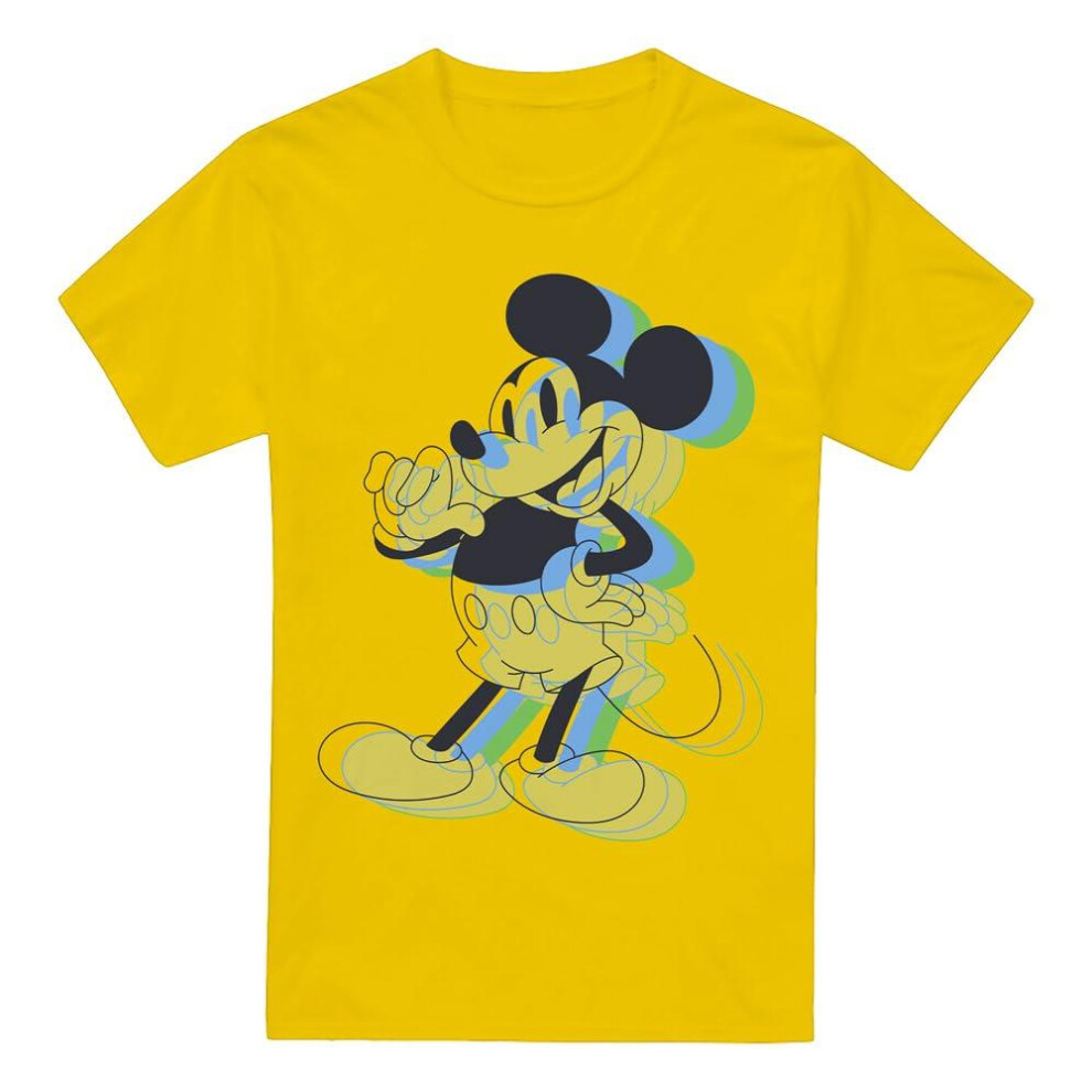 Disney (M, ) Mens Trippy Mickey Mouse T-Shirt Yellow
