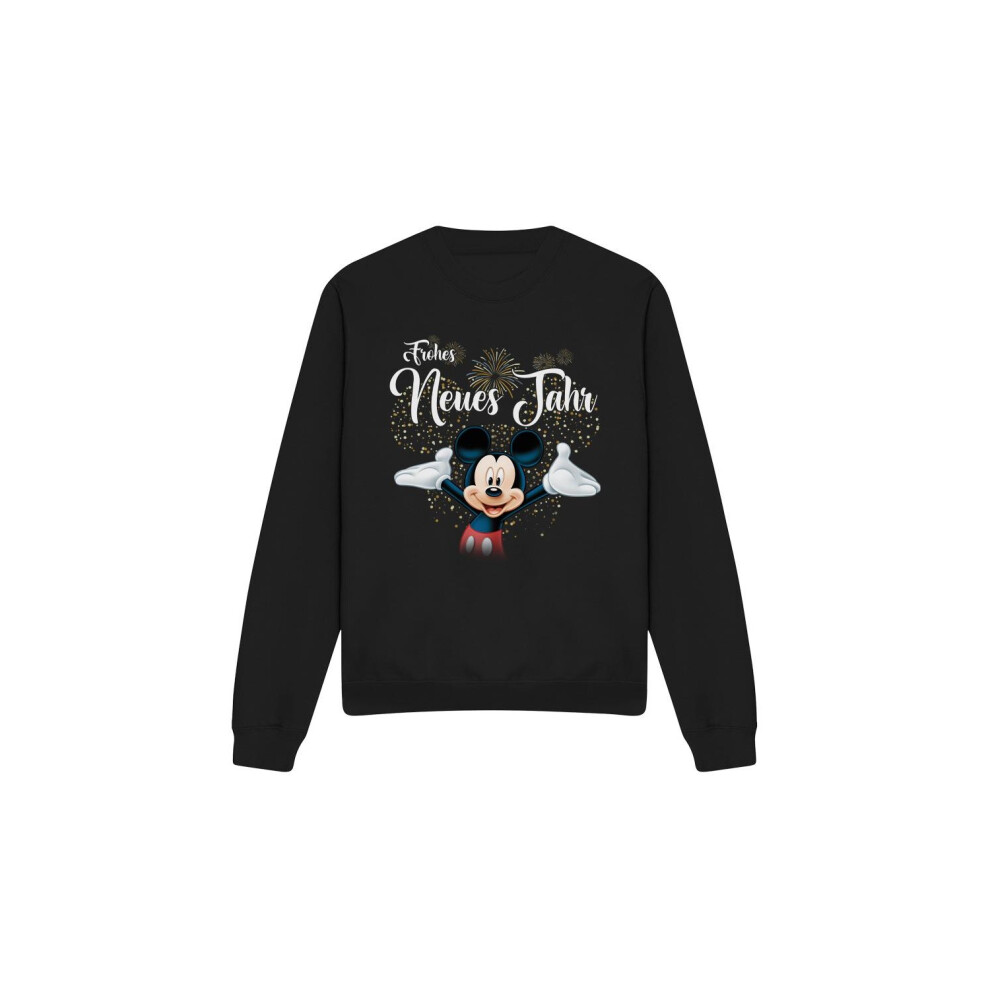 Disney (L, ) Unisex Adult German Mickey Mouse Fireworks New Year Sweatshirt Black