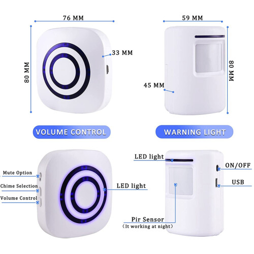 Motion Sensor Alarm System, Wireless Home Security Driveway Alarm Indoor,PIR Motion Detector Alert with 2 Sensor US Plug 2