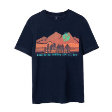 (L, Navy) Yellowstone Mens Cowboy Short-Sleeved T-Shirt