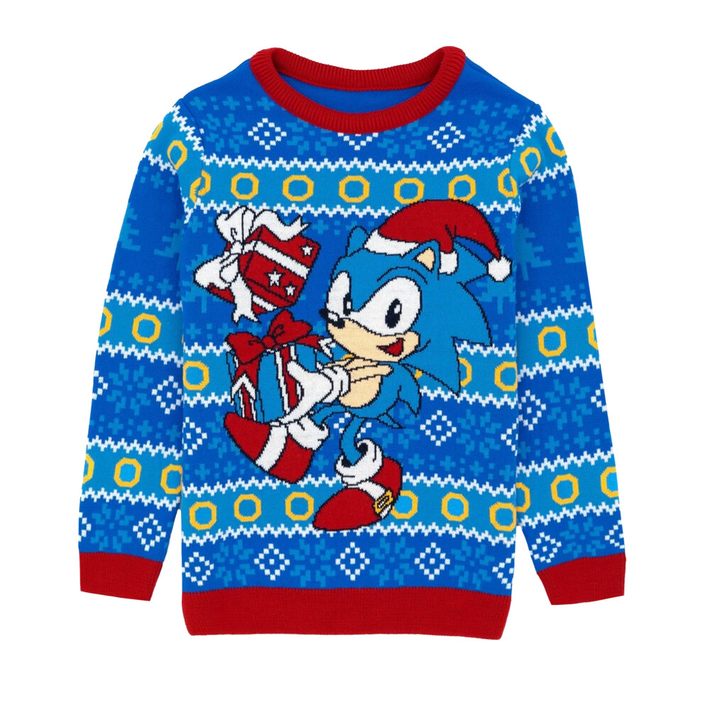Sonic The Hedgehog (11-12 Years, Sky Blue) Childrens/Kids Knitted Christmas Jumper