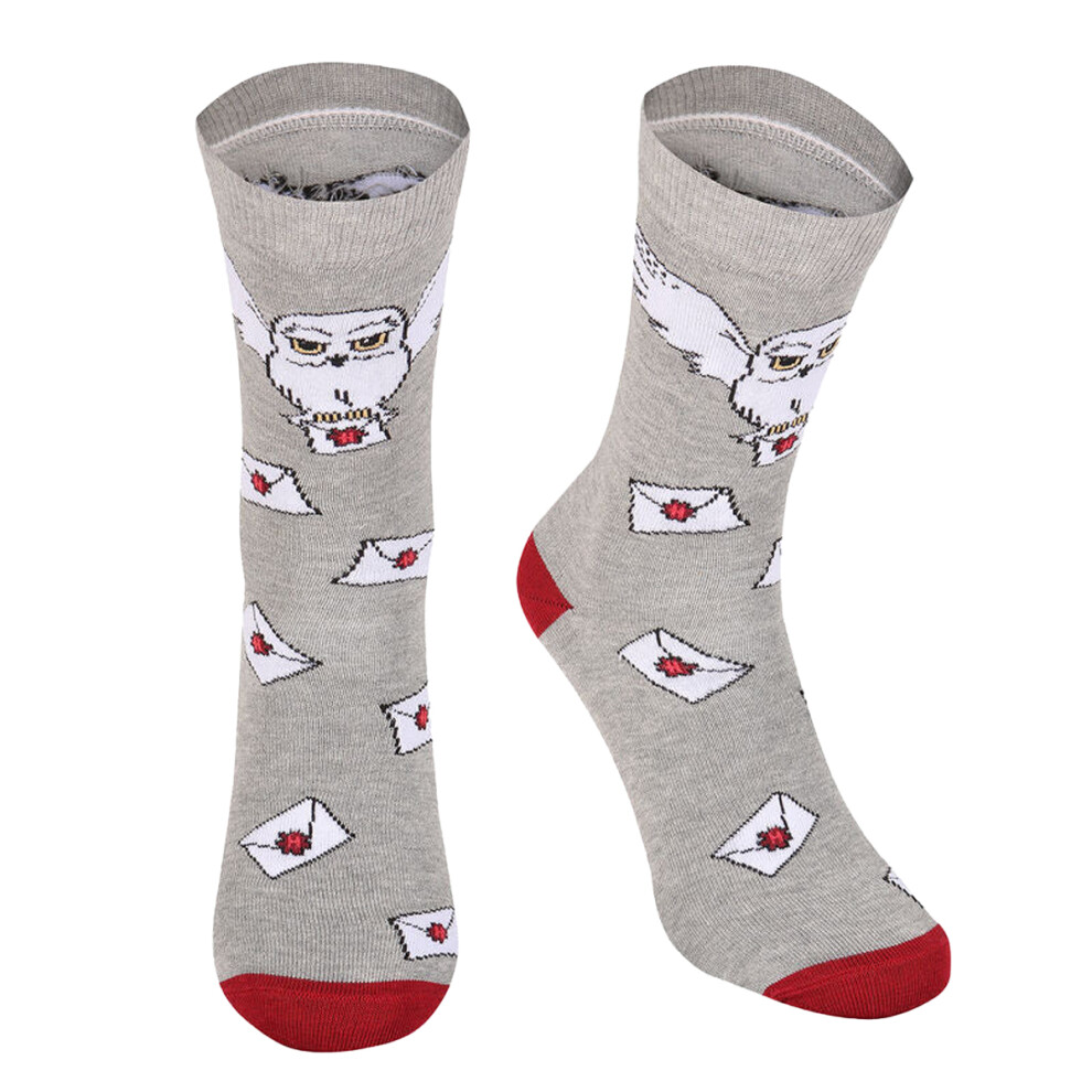 Harry Potter (S-M, Grey/Maroon/White) Unisex Adult Hedwig Hogwarts Letter Socks