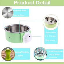 4 Pieces Crate Dog Bowl, Removable Stainless Steel Pet Kennel Hanging Food Water Feeder Bowl Cage Coop Cup with Spoon