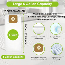Sacs D'Aspirateur Central 9520 de 6 Gallons, pour Systèmes D'Aspiration Centralisée pour Vacuflo DB5000, DB7000, DB8000, DB9000 et Maxum 5, 7 et 9,