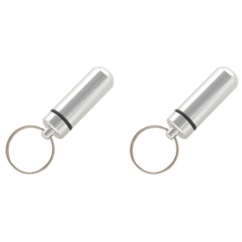 2X Silver Pill Medicine Box Case Holder Container Capsule Bottle Keyring Keychain 1