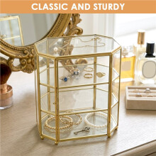 3-Tier Jewelry Box Glass Makeup Organizer Jewelry Box Multifunction Display Case for Dressing Table Decoration Storage