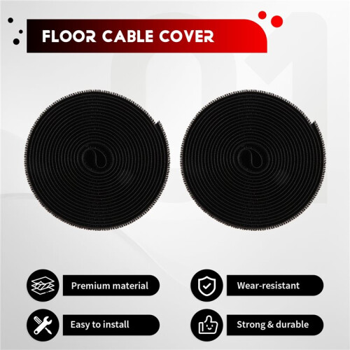 2X Cubierta de Cable de Piso con Agarre de Cable Protector de Cable de Cables Gestión de Cables Solo (Negro, 10 Pies) 1