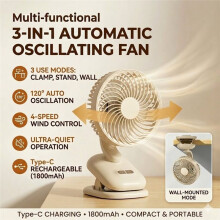 Clip Fan, Stroller Fan 1800mAh Rechargeable Portable Fan with 4 Speeds, 120 Auto Oscillation Desk Fan B