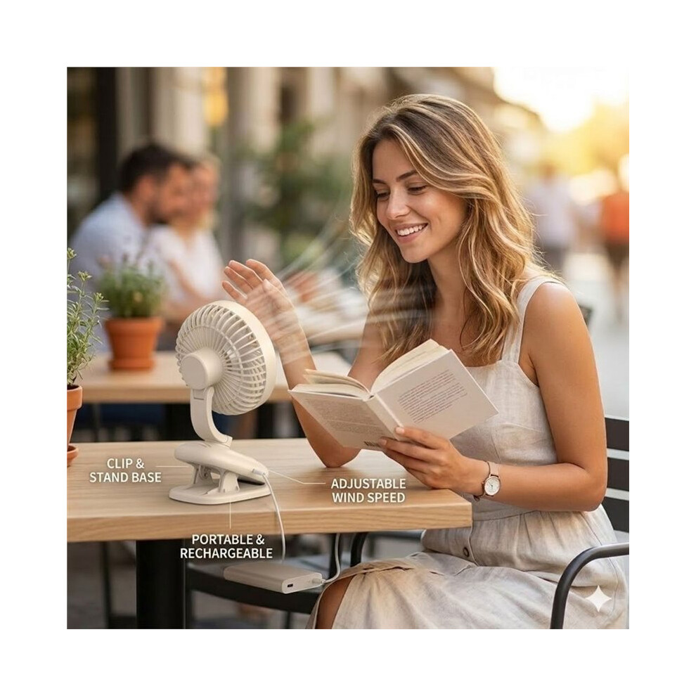 Clip  Fan, Stroller Fan 1800mAh Rechargeable Portable Fan with 4 Speeds, 120 Auto Oscillation Desk Fan A