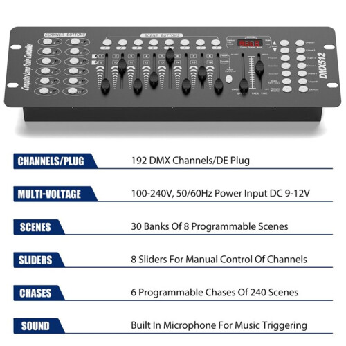 DMX 512 Controller 192 Channel DMX Console Stage Lighting Controller for Moving  Light DJ Control Equipment-US Plug 2