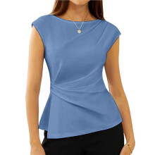 Womens Spring Short Sleeve Tops, Dressy Casual Peplum Shirts Outfit, Tunic Blouses Trendy Clothes Sky L