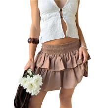 Women'S High Waist Ruffle Skirt Layered Ruffle Hem Flared Flowy Casual Beach Short Skirt Khaki M
