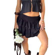 Women'S High Waist Ruffle Skirt Layered Ruffle Hem Flared Flowy Casual Beach Short Skirt Black L