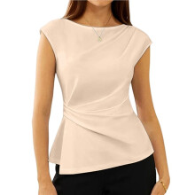 Womens Spring Short Sleeve Tops, Dressy Casual Peplum Shirts Outfit, Tunic Blouses Trendy Clothes Apricot Color S