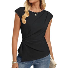 Womens Spring Short Sleeve Tops, Dressy Casual Peplum Shirts Outfit, Tunic Blouses Trendy Clothes Black XL