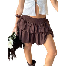 Women'S High Waist Ruffle Skirt Layered Ruffle Hem Flared Flowy Casual Beach Short Skirt Dark Brown M