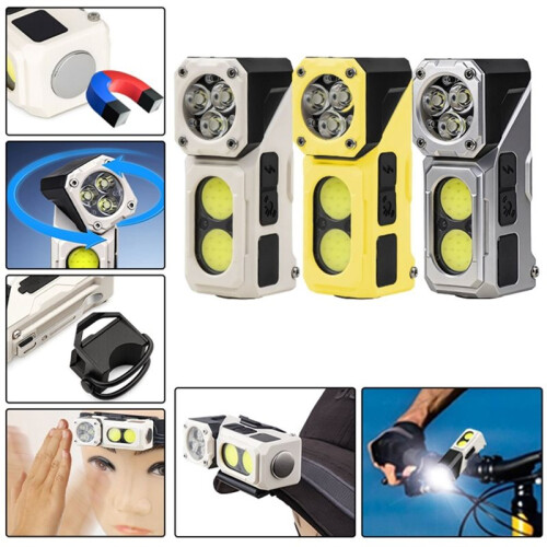 Portable LED Flashlight with Tail Magnet USB Rechargeable Super Bright COB Cap Clip Light for Camping Lantern White 2
