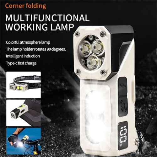 Portable LED Flashlight with Tail Magnet USB Rechargeable Super Bright COB Cap Clip Light for Camping Lantern Gray