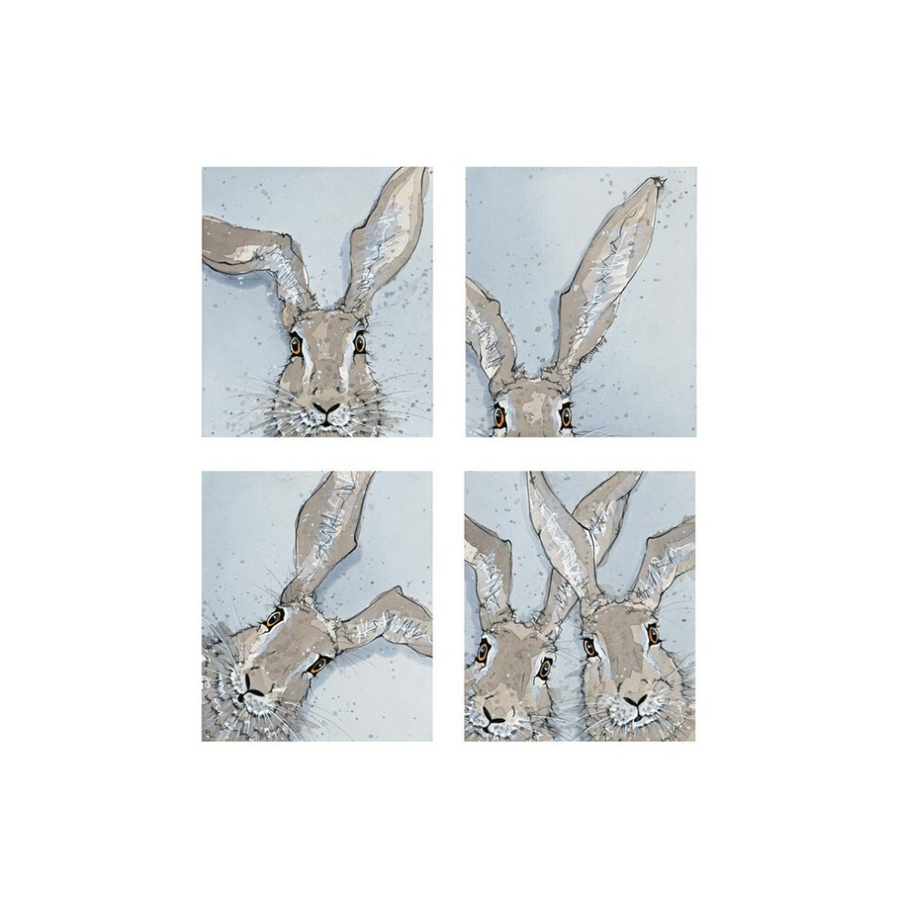 (50Cm X 40Cm, ) Bev Davies Photo Booth Hares Print Blue/Cream 5063425437443