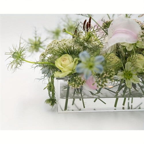 Transparent Acrylic Rectangular Vase with 12/16 Hole Options, Perfect for Modern Floral Arrangements  Dining Tables. 2 2
