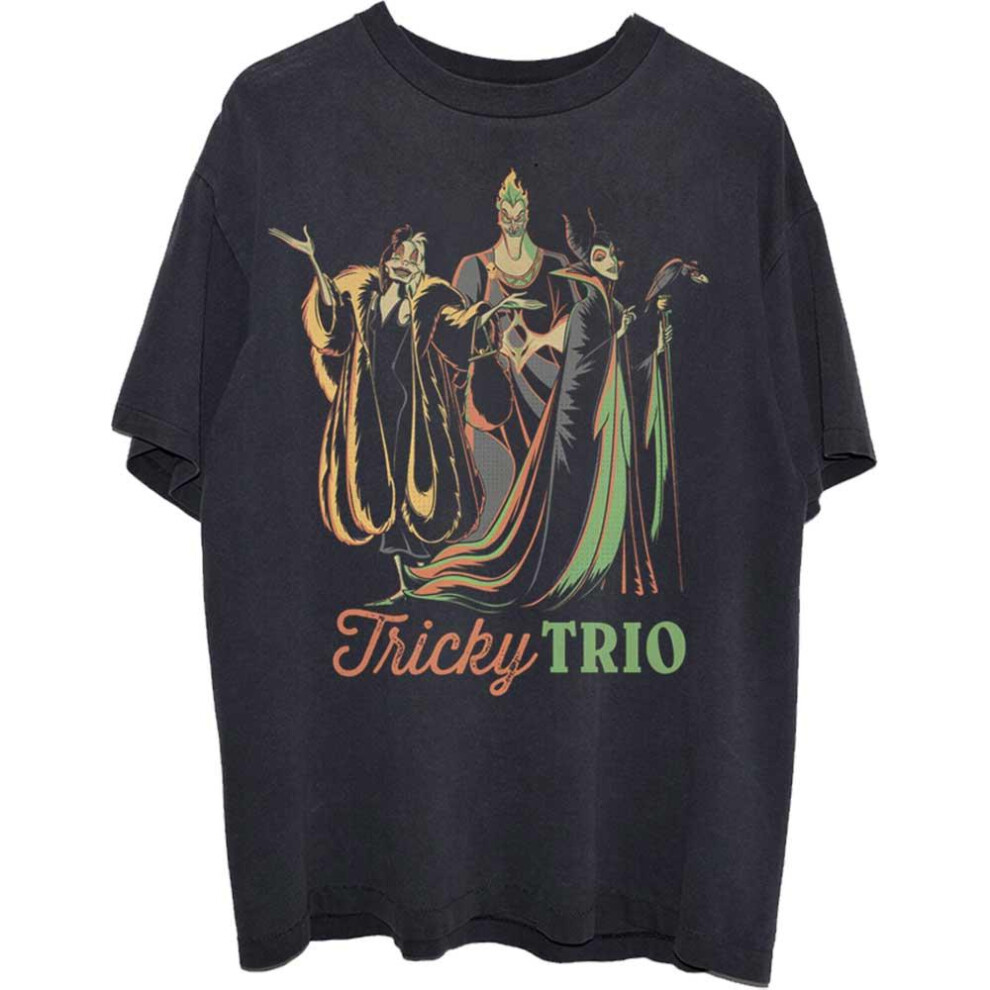 Disney (S, Black) Unisex Adult Tricky Trio Cotton T-Shirt