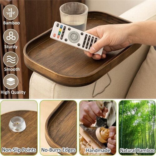 Multi-Purpose Tray Storage Tray Sofa Handrail Special Storage Tray Remote Control Snacks and Beverage Placement Storage Square Brown