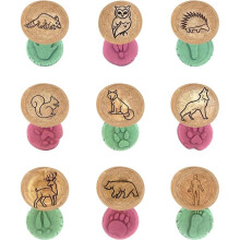 9 Pack Wooden Animal Track Stamps for Playdough Clay, Print Stampers, Footprint Stamping