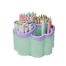 Porte-Stylo Rotatif Multifonctionnel à Quatre Feuilles avec Autocollant Panda - Organiseur de Bureau Multifonctionnel Capacité pour Étudiants