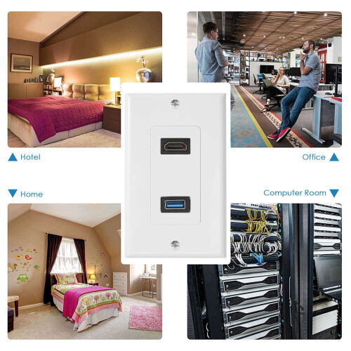 1x 2Port +USB 3.0 Female Wall Face Plate Panel Outlet Socket Extender White 1