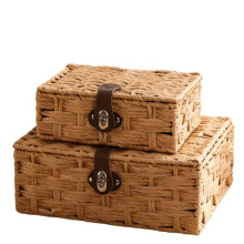 Wicker Storage Basket with Lid, Storage Baskets with Lids, Woven Basket, Storage Boxes with Lids for Shelf Decor
