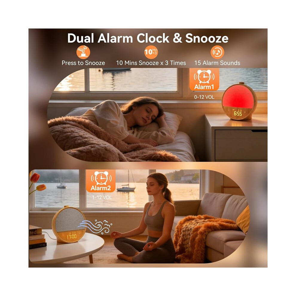 Day Alarm Clock,Bedside Lamps With 10 Nature Sounds 10 Noise Sounds, Table Lamp With Rgb Mood Night White/Light 4713269726708