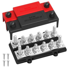 250A Dual Bus Bar M8 Studs 12V Power Bus Bar with 12 X 5/16" Terminal Studs Positive and Negative Battery Bus Bar