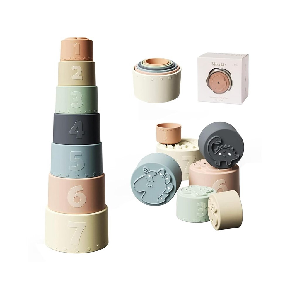 Stacking Cups Toy, Baby Fun Educational Toys Silicone Soft Teething Toy, Age 6+ Months, 7 Piece Set