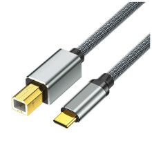 USB C Naar USB B 2.0 Printerkabel, Gevlochten, voor Printers, Scanners, SSD-Behuizingen, Blu-Ray-Drives, Printers en Faxapparaten, 3,0 M