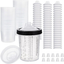 Paint Cup for HVLP and LVLP , 28 Ounce (800ml) Kit with 50 Cups and Lids System, 1 Hard Cup Retainer Ring and 20 Plugs
