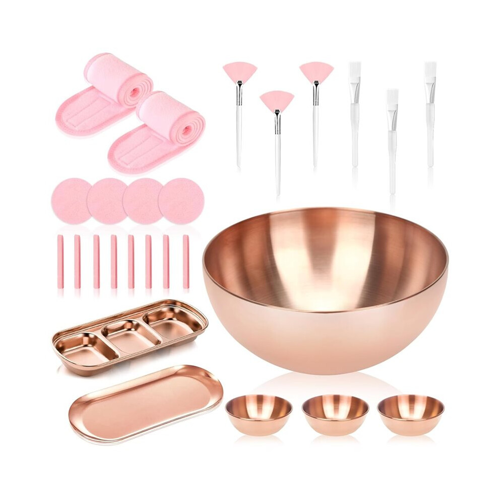 26 Rose Gold Esthetician Supplies Kits 3 Facial Bowls Large Spa Bowls 3 Fan Brushes Makeup 3Face Mask Brushes Salon Tray