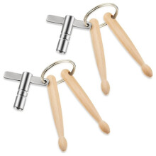 2pcs Drumsticks Drum Keys Keychains Wooden Dual Drumstick with Drum Tuning Key Percussion Tools for Drummers